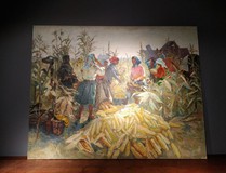 An antique painting "Harvesting corn"